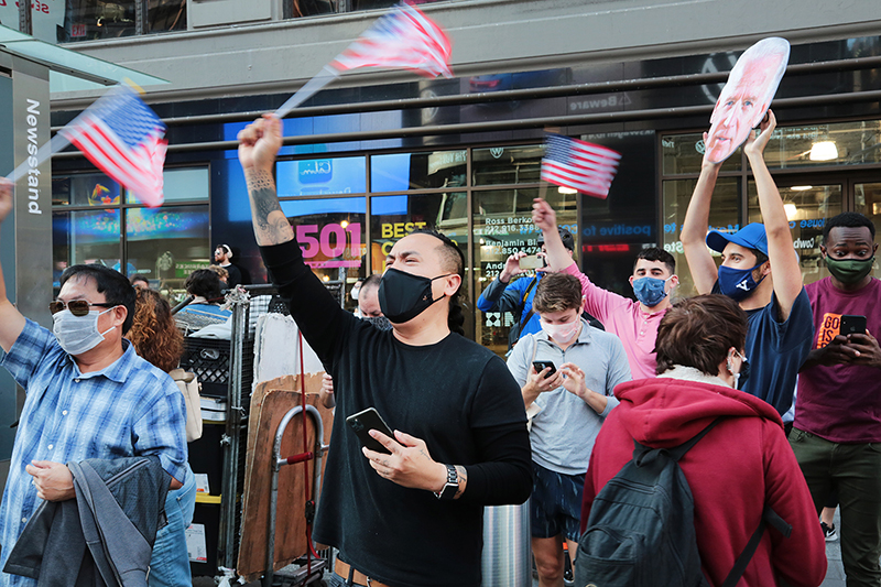 2020 Election Celebrations : New York City : Times Square : Richard Moore : Photographer : Photojournalist